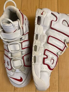Nike White & Red mens Air More Uptempo Basketball Sneakers Sz 10